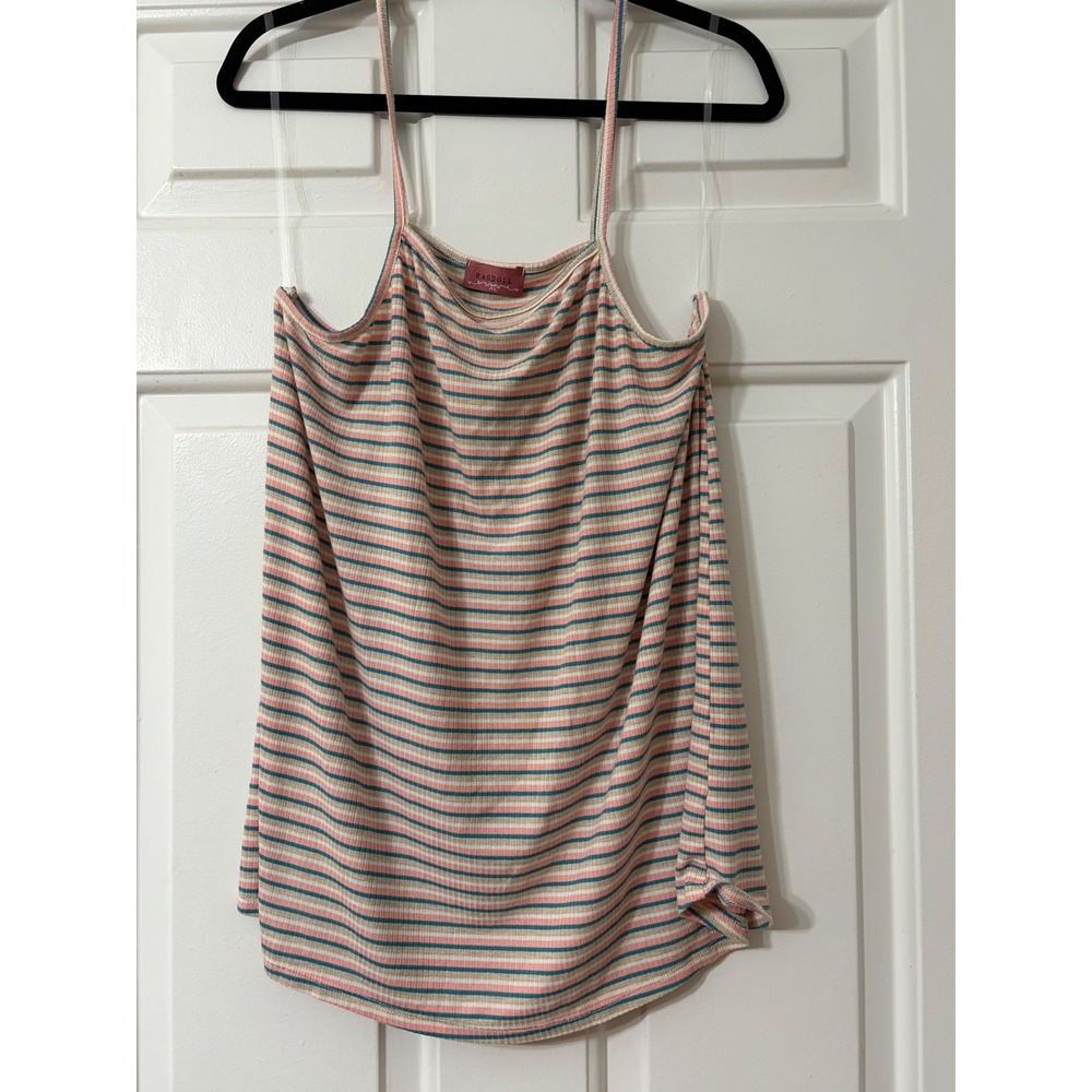 Ragdoll | Striped Ribbed Spaghetti Strap Camisole | 3X || Pink Blue Beige|